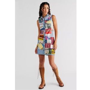 NWOT Riley Vintage Free People Denim Totally Patched Up Dress Mini Small